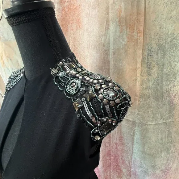 New ๐bebe Sexy Bodycon Keyhole Neckline Mini Dress Embellished Shoulders - Picture 5 of 16